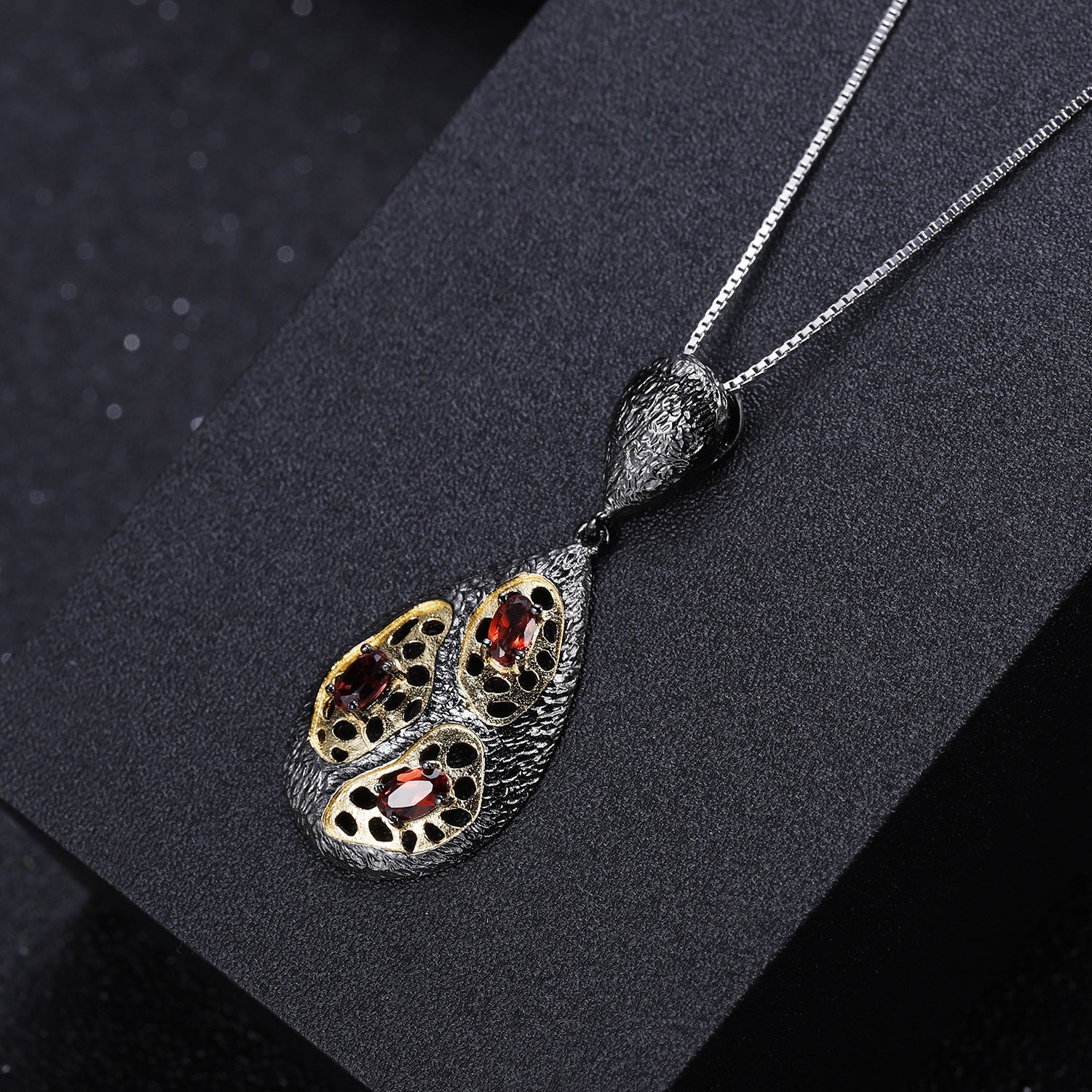 Italian Craft Design Vintage Luxury Sense Inlaid Natural Colourful Gemstone Pear Drop Pendant Silver Necklace for Women