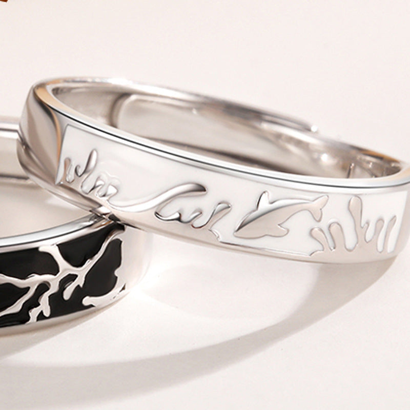 Bird and Fish Silver Couple Ring for Women