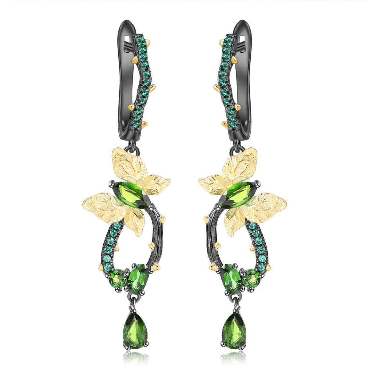 Premium Colourful Gemstones Butterfly Silver Drop Earrings for Women