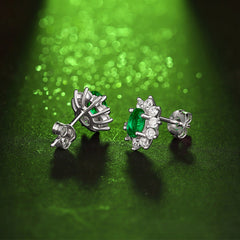 1.0Carat Oval Lab-Created Emerald Stone Flower Stud Earrings