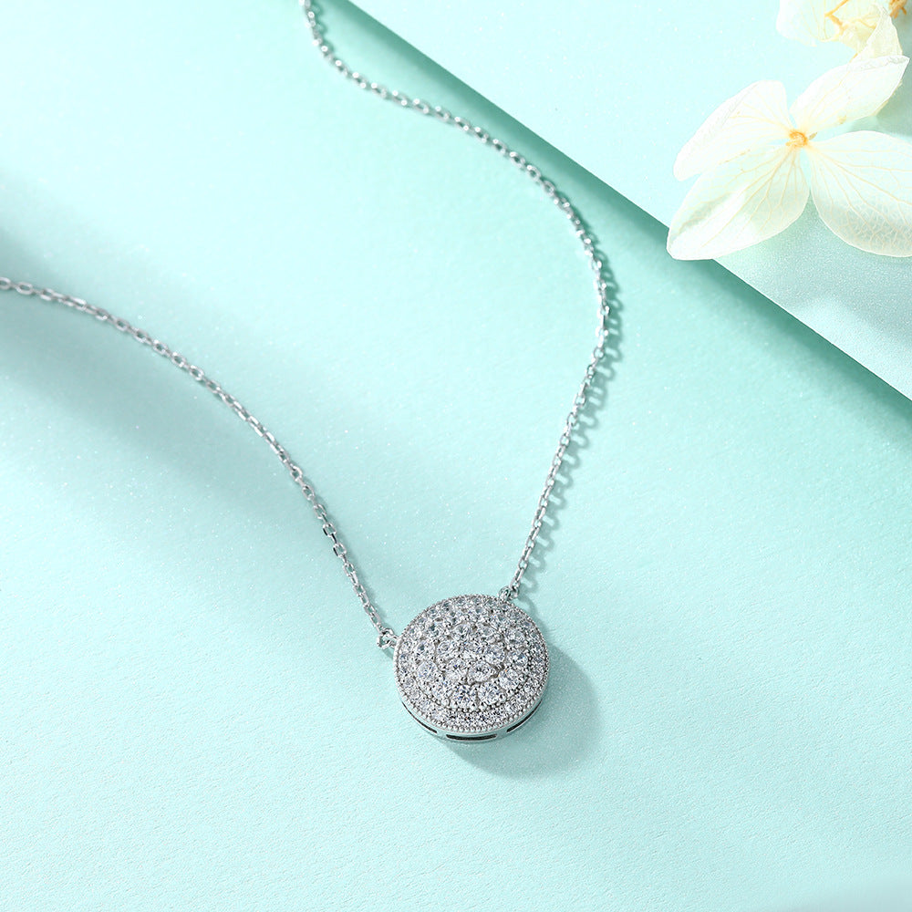 Full Zircon Round Pendant Silver Necklace for Women