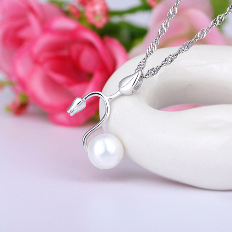 (Pendant Only) Petal with Pearl Silver Pendant for Women