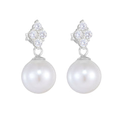 Round Pearl Pendant Zircon Sterling Silver Drop Earrings