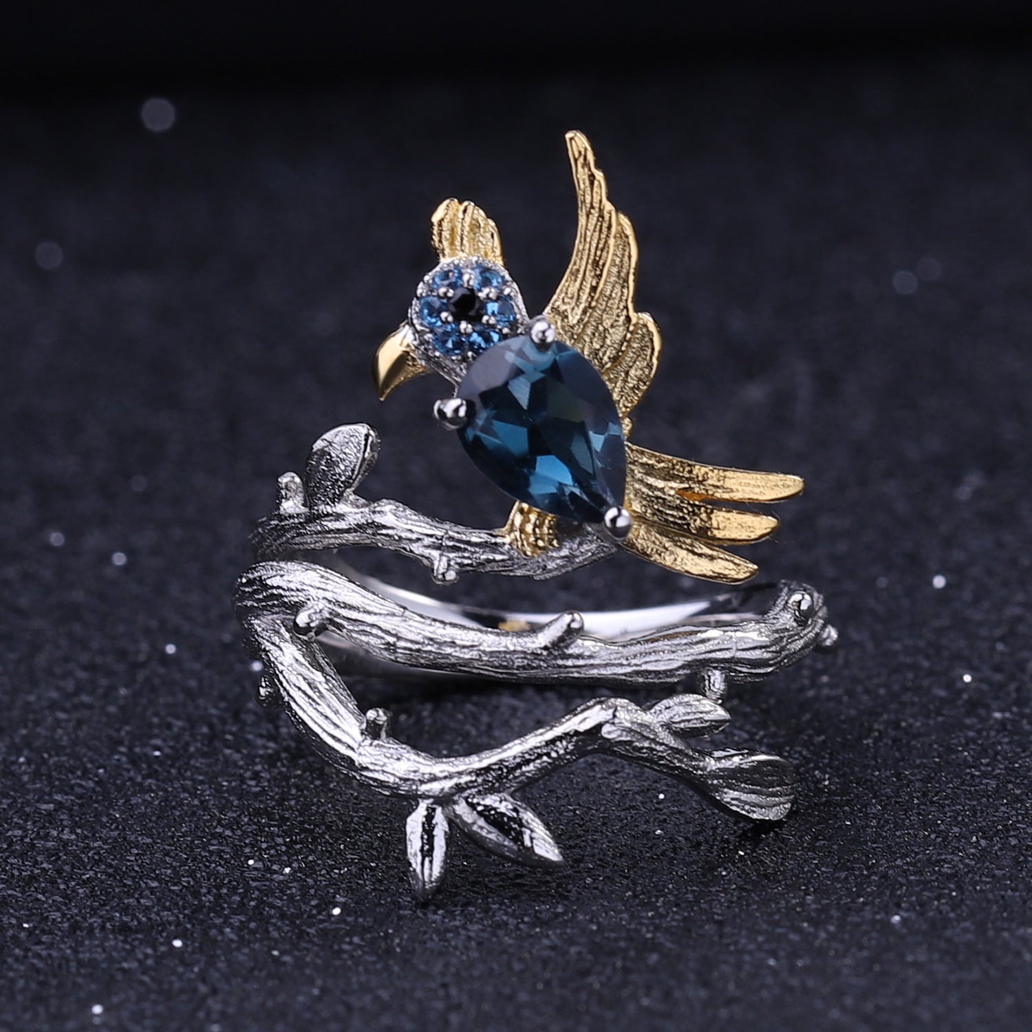 Italian Natural Magpie Design 925 Silver Natural Topaz Ring for Women