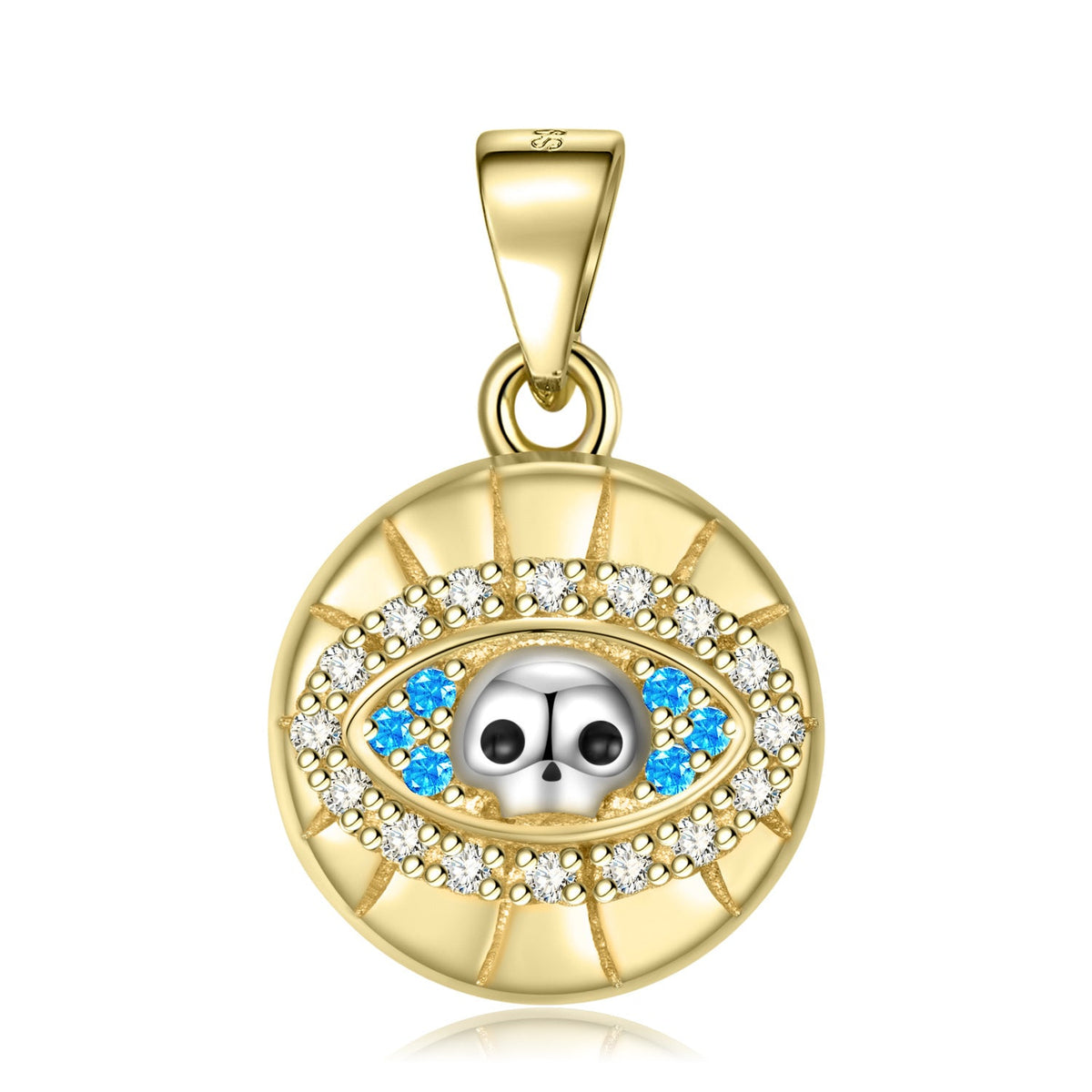 Halloween Skull Eye Golden Round Disc Silver Necklace