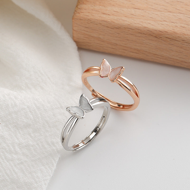 Mother of Pearl Butterfly Silver Ring for Women