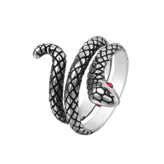 Zircon Eye Coiled Snake Titanium Steel Ring for Men