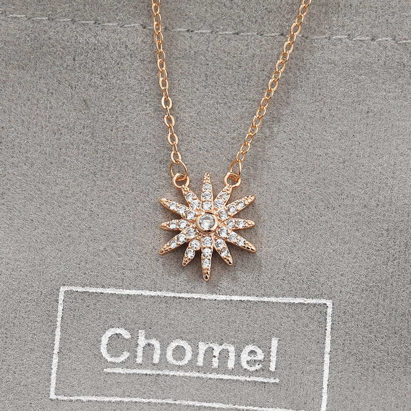 Zircon Sunflower Pendant Silver Necklace for Women