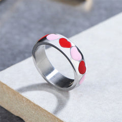 Ins Rainbow Epoxy Heart Ring Y2K Style Titanium Steel Epoxy Heart Ring