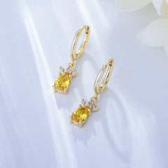 Pineapple Zircon Pendant Silver Hoop Earrings for Women