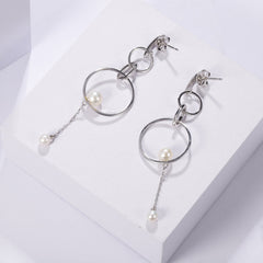 Interlocking Design 925 silver Natural Freshwater Pearl Drop Earrings for Women