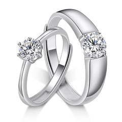 Single Round Zircon Wedding Silver Couple Ring