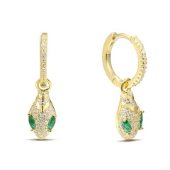 Full Zircon Snake with Marquise Green Zircon Silver Hoop Earrings for Women