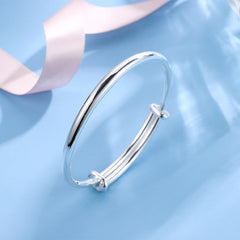 Smooth Solid Push-pull Silver Bracelet for Women