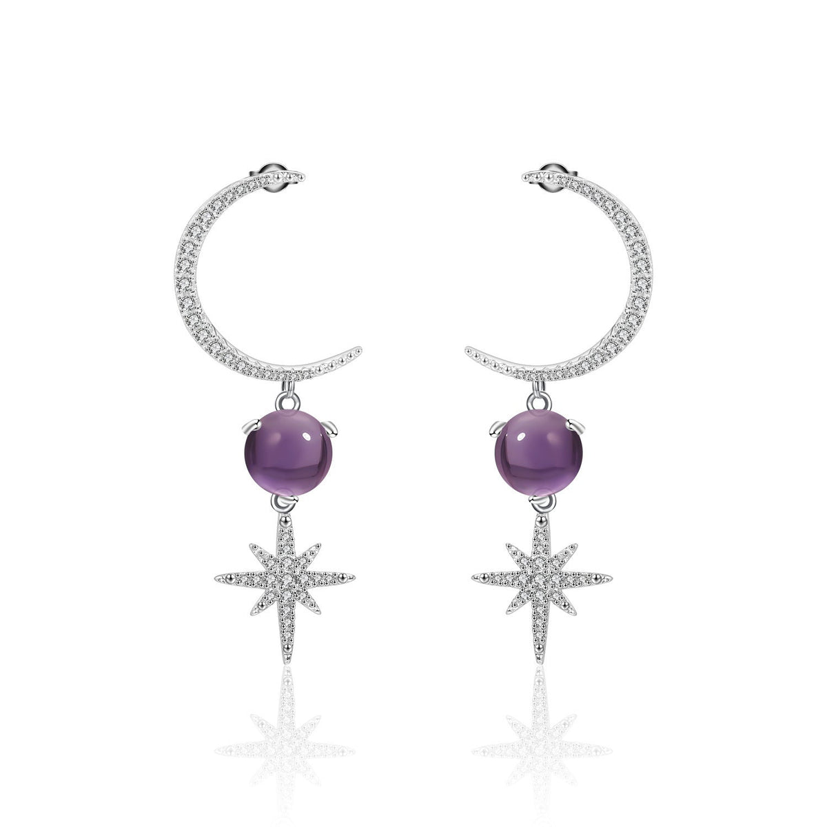 Premium s925 Silver Natural Amethyst Drop Earrings for Women