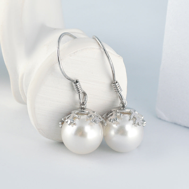 Pearl Pendant Silver Hook Earrings for Women