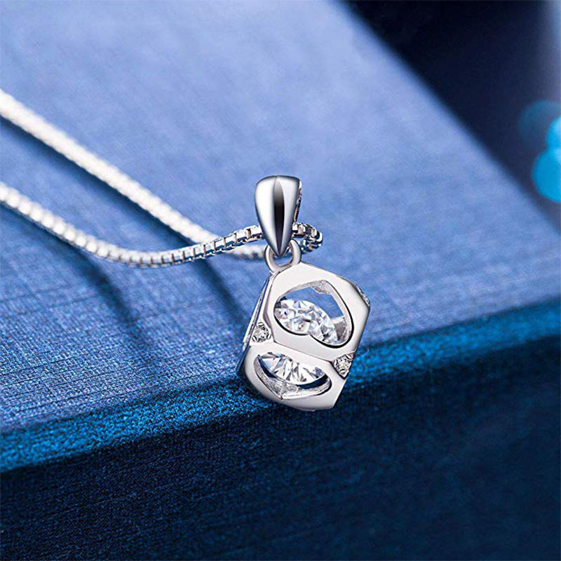 (Pendant Only) Valentine's Day Gift Love Hollow Cube with Zircon Silver Pendant  for Women