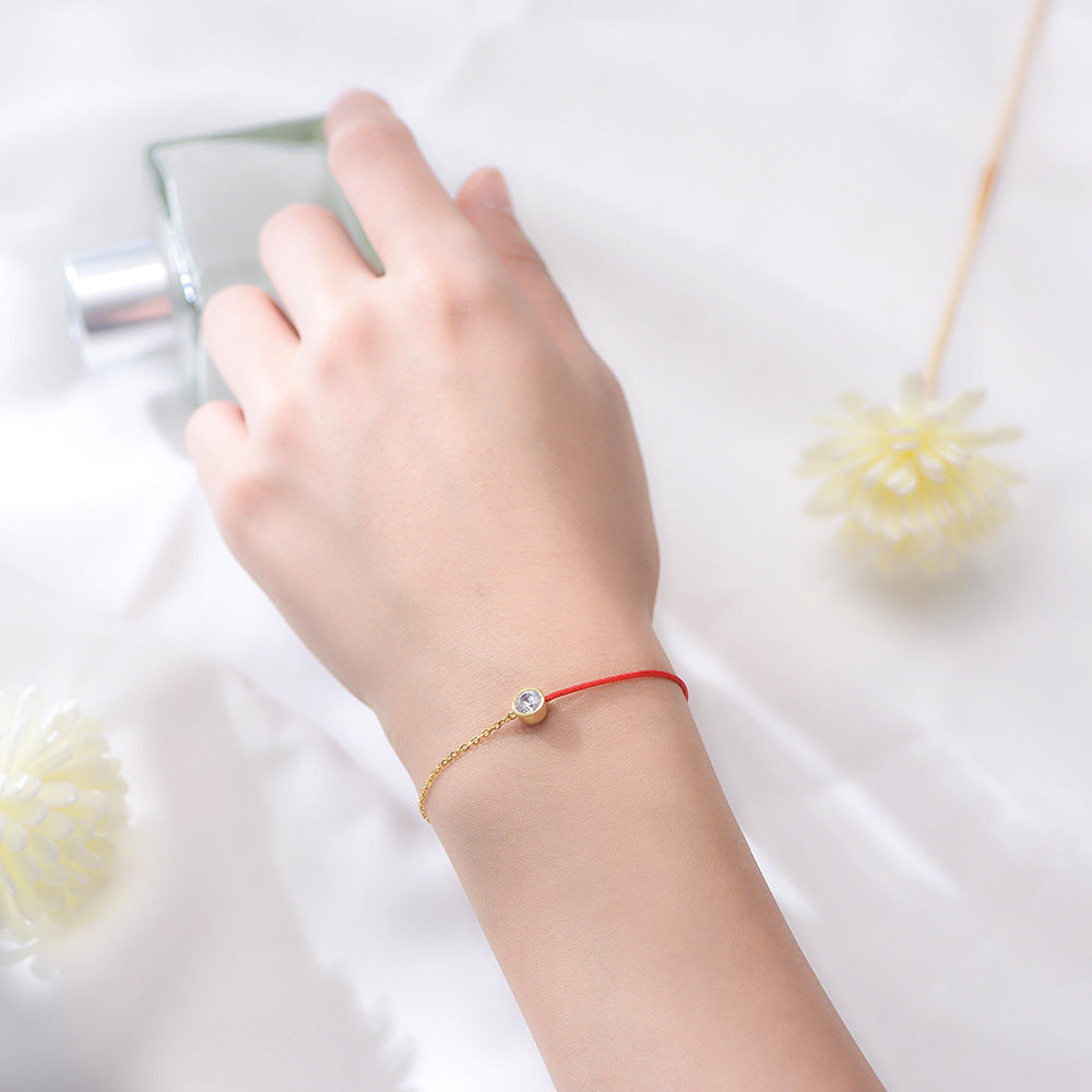 Round Zircon Splice Colourful Rope Silver Bracelet  for Women