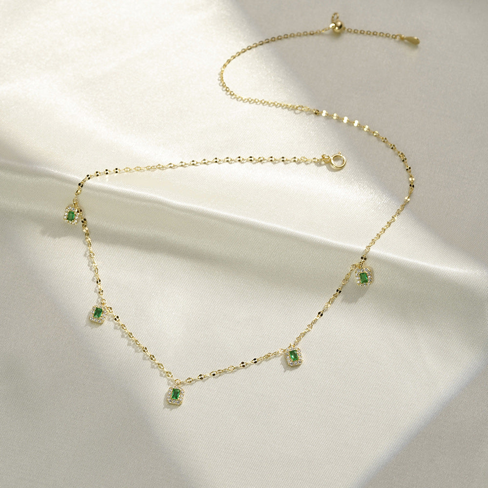 (Two Colours) Emerald Colour Zircon 925 Silver Collarbone Necklace for Women