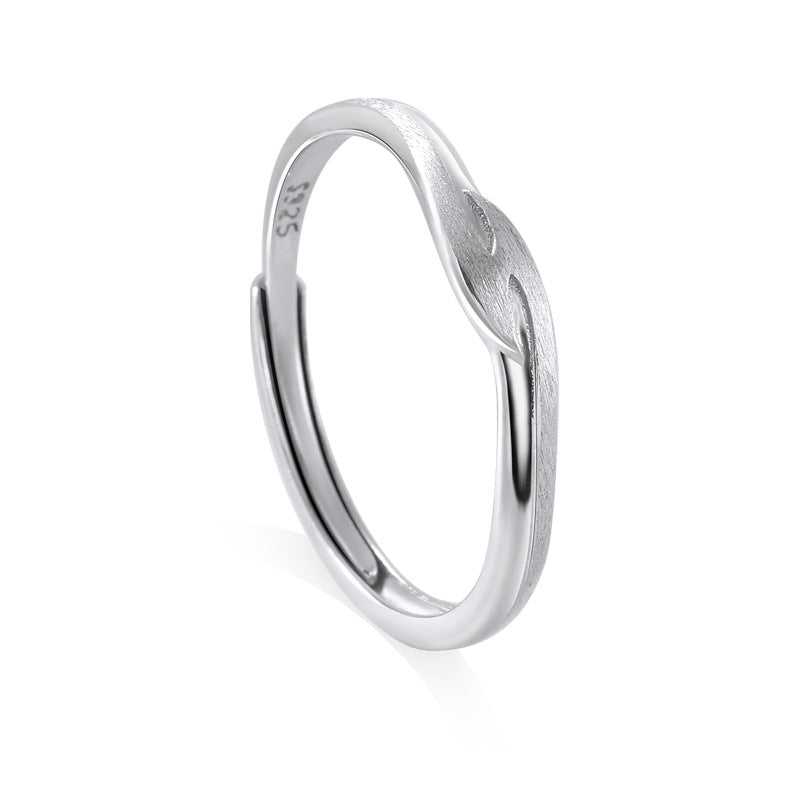 Brushed Geometric Interwoven Waves Silver Couple Ring for Women