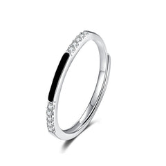 Black Rectangle with Zircon Silver Ring for Women