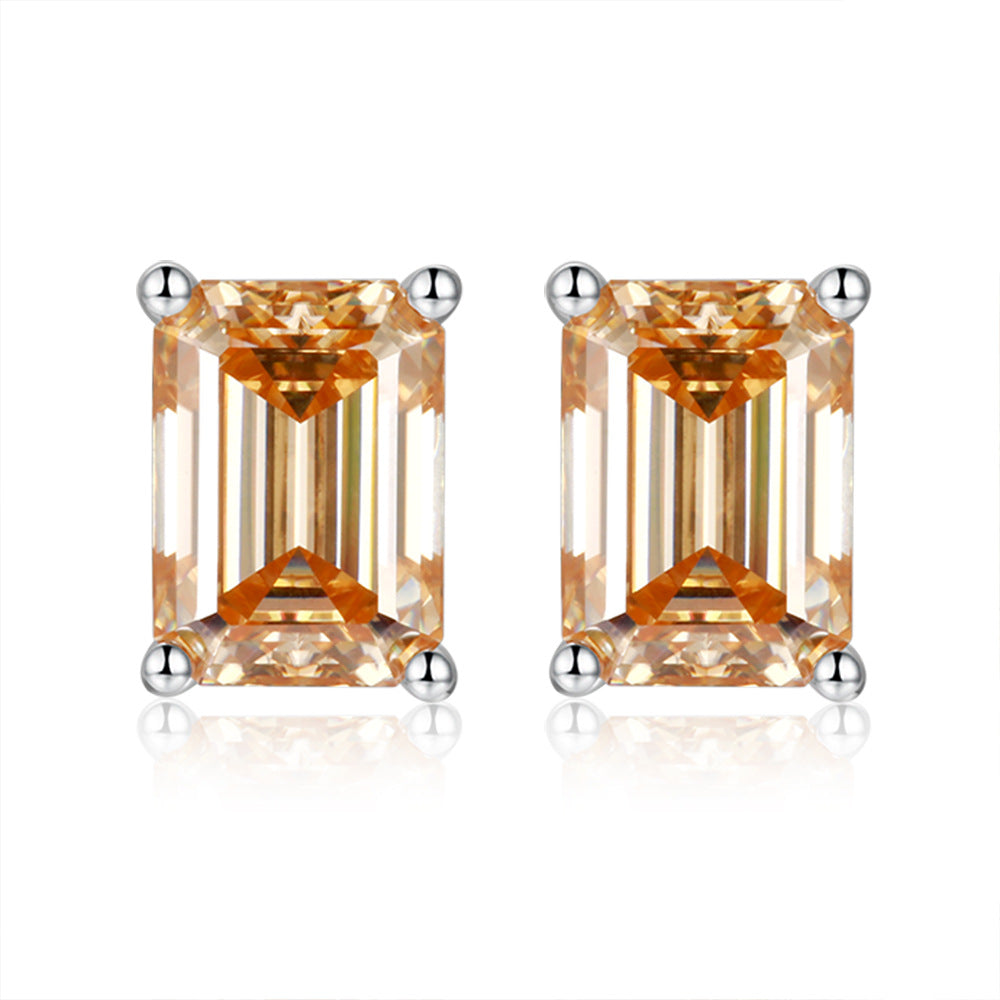 Solitaire 1.0 Carat Emerald Cut Moissanite Silver Stud Earrings