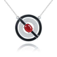 Personality Ring Design Natural Colorful Gemstone Enamel Circle Pendant Silver Necklace for Women