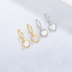 Heart-shaped Mother of Pearl Silver Drop Earrings  for Women