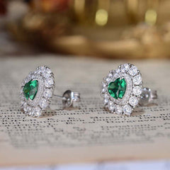 Halo Heart Shape Lab Created Emerald Studs