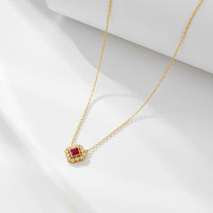 Soleste Halo Princess Cut Red Zircon Pendant Silver Necklace