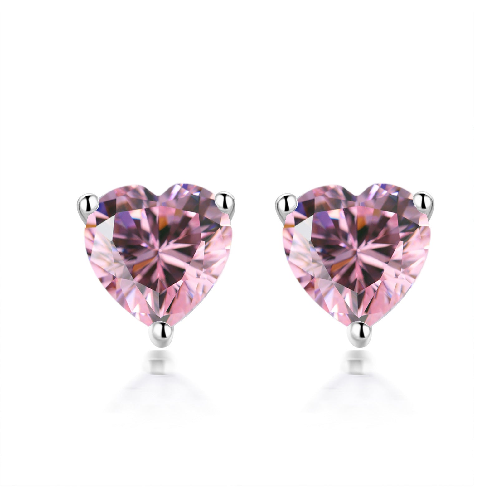 Three Prongs Heart Zircon Silver Studs Earrings for Women
