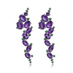 Italian Style Inlaid Natural Amethyst Beading Design Silver Drop Earrings for Women