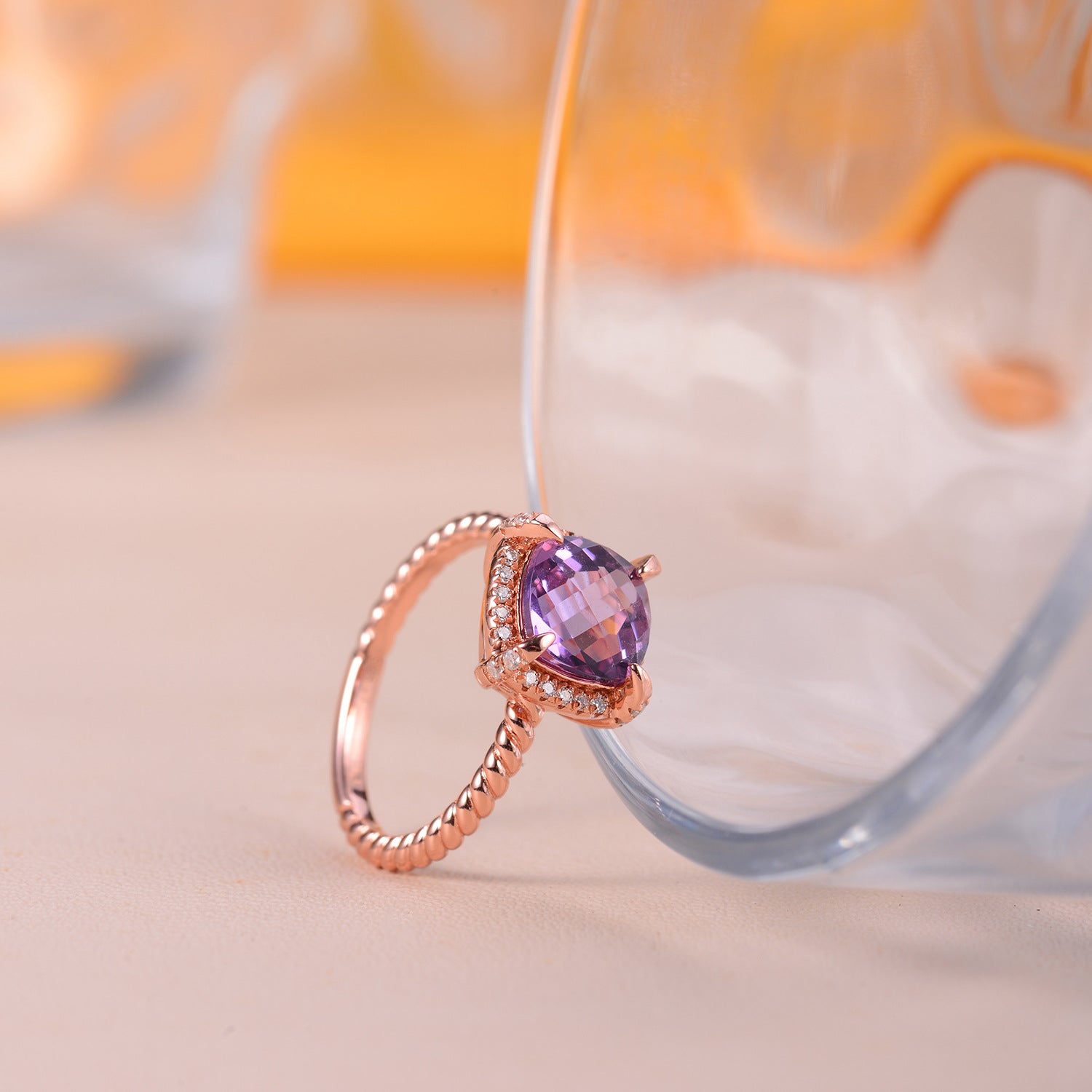 Soleste Halo Square Natural Amethyst Silver Ring