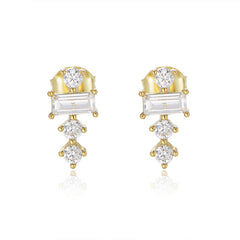 Rectangle Zircon with Beading Silver Studs Earrings for Women