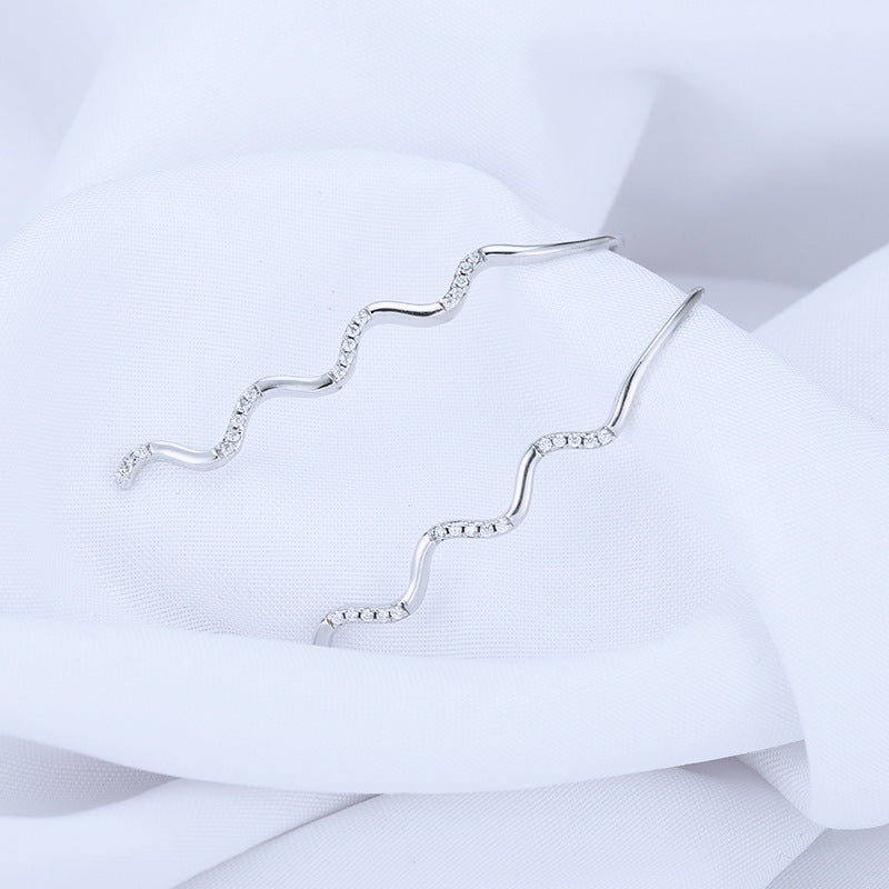 Zircon Wave Silver Hook Earrings for Women