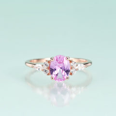 Rose Gold Oval Barbie Pink Corundum Silver Ring