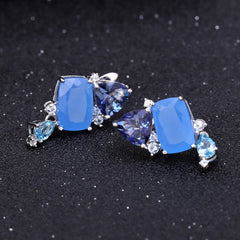 Banquet Inlaid Natural Colourful Gemstone Creative Shape Silver Drop Earrings for Women
