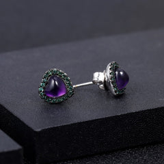 Personalized Natural Amethyst Love Silver Studs Earrings for Women