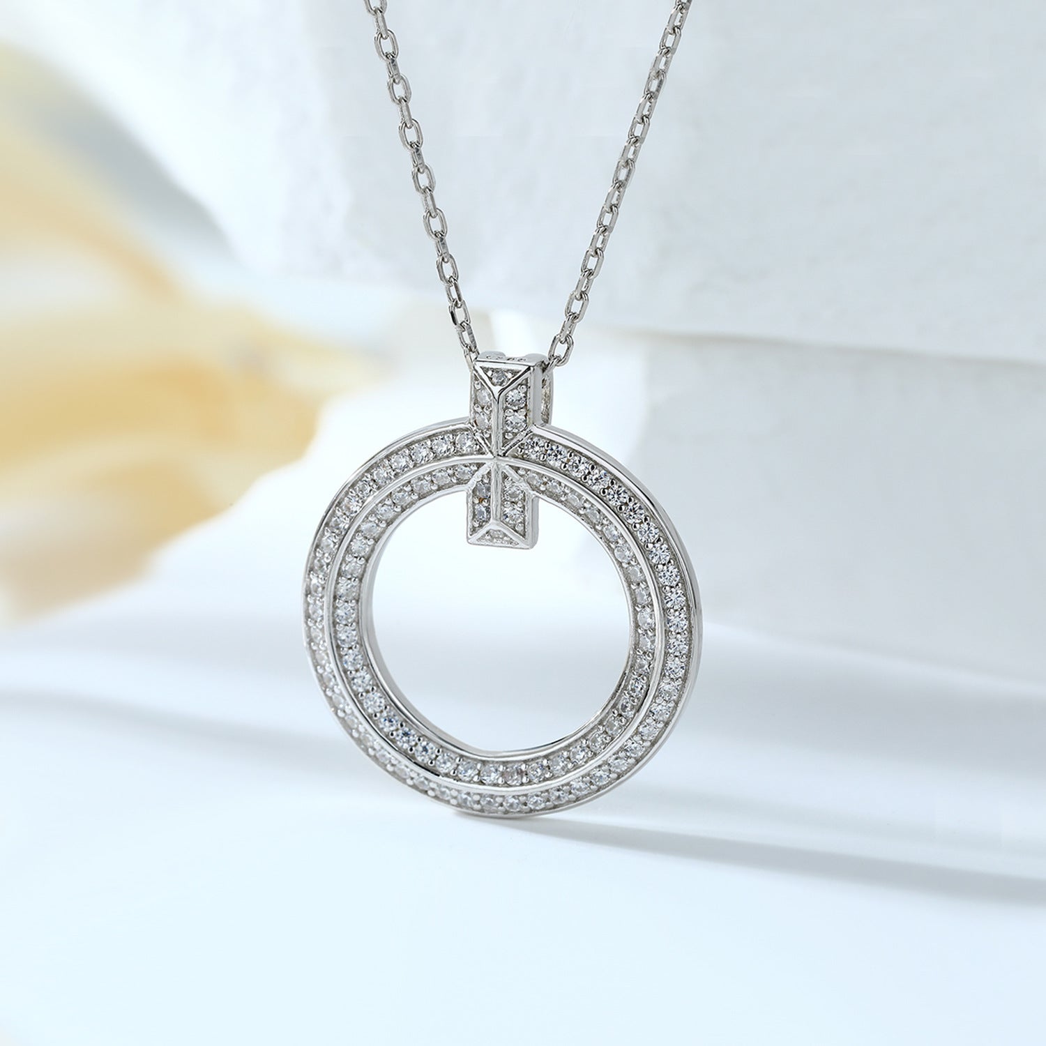 Zircon Hollow Circle Pendant Silver Necklace for Women