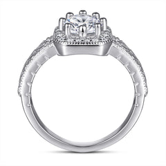 4A Round Zircon Soleste Halo Cathedral Silver Ring for Women