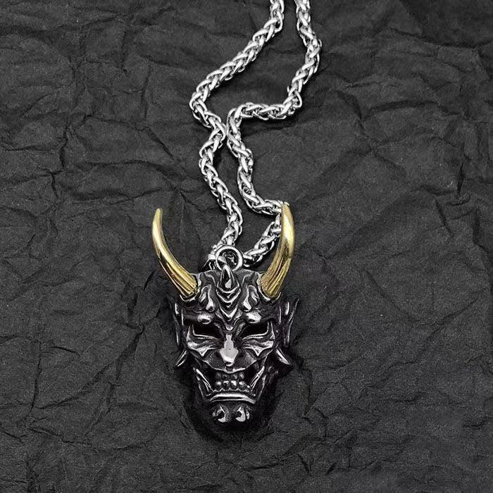 Halloween Horned Ghost Skull Mask Titanium Steel Pendant for Men