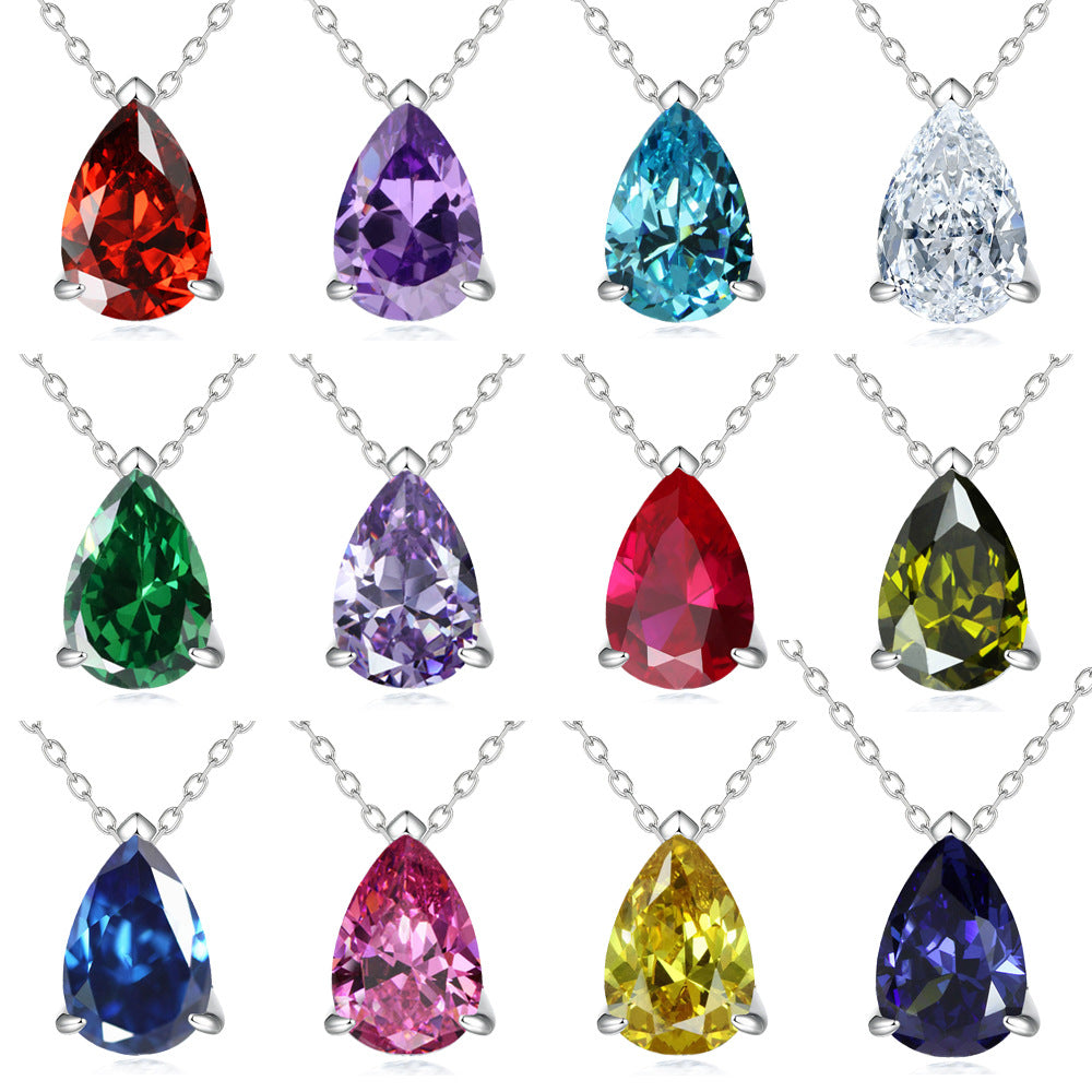 Pear Drop Zircon Pendant Silver Necklace for Women