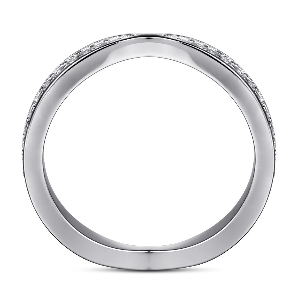 Round Zircon Cross Design Eternity Silver Ring