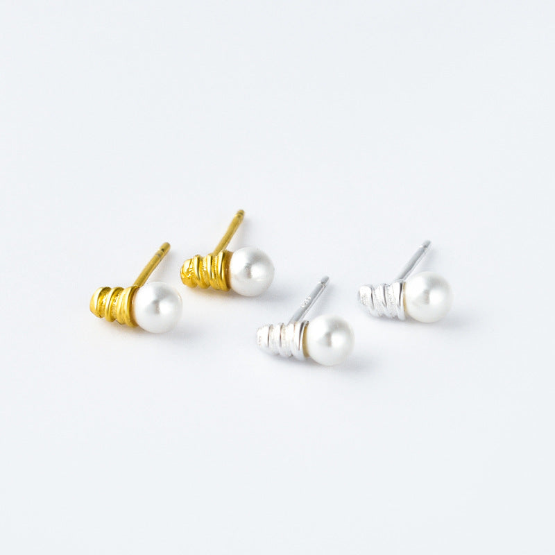 Little Bulb with Pearl Silver Stud Earrings for Women