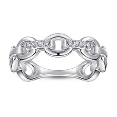 Buckle Chain Design with Zircon Silver Ring for Women