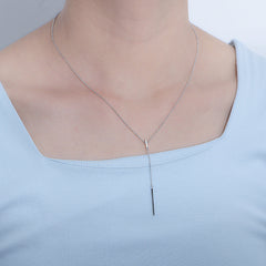 Simple Rectangle Stripe Pendant Tassel Silver Necklace