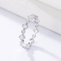 Round and Rhombus Shape Zircon Sterling Silver Eternity Ring