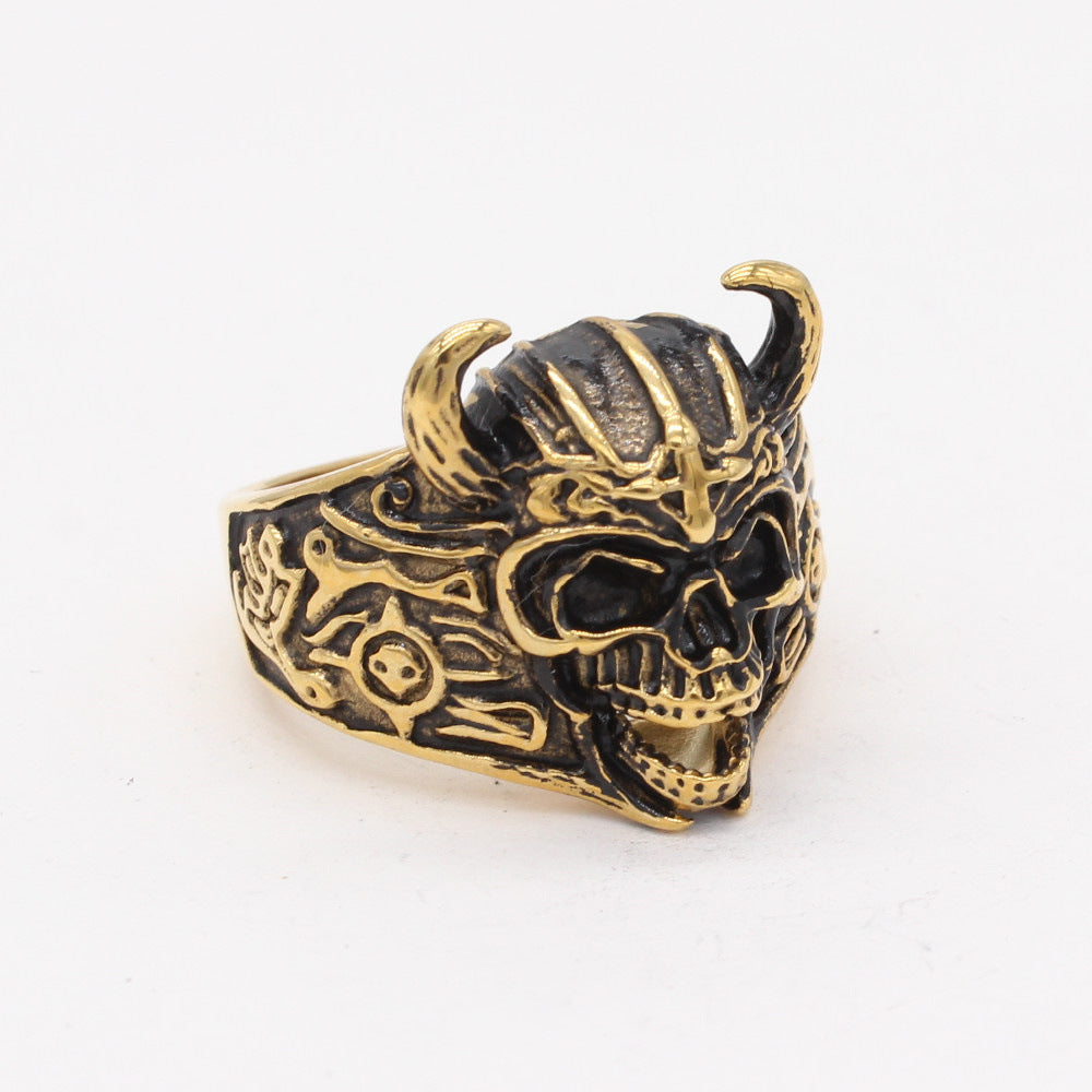 Halloween Skull Ox Horn Titanium Steel Ring for Men