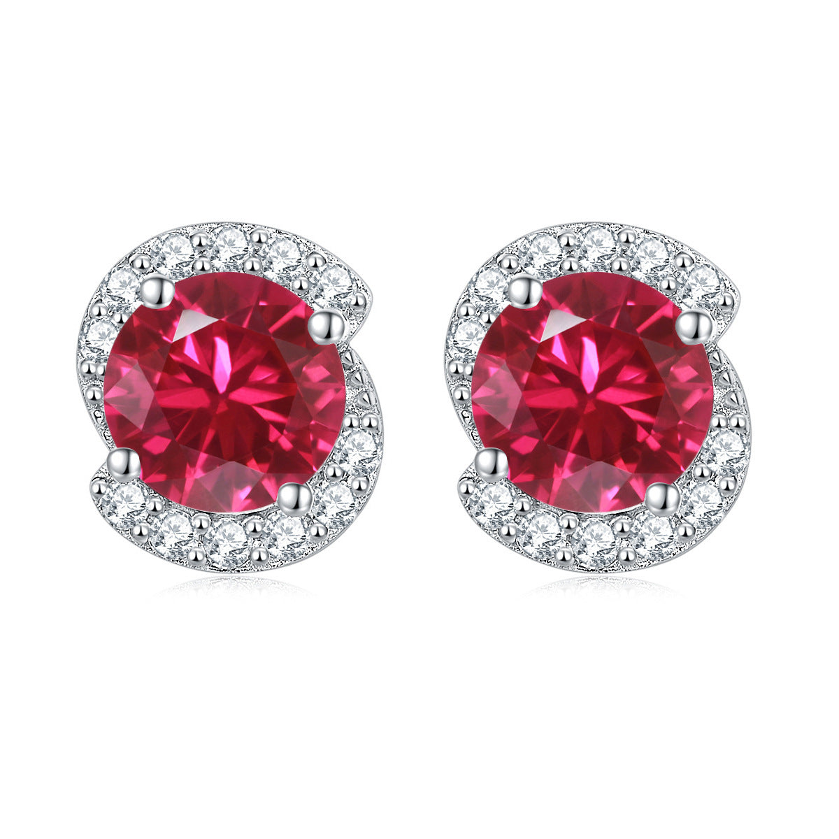 Rotate Shape with Round Zircon Silver Studs Earrings for Women