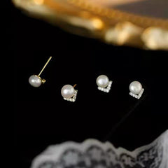 V Shape with Pearl Silver Studs Earrings for Women